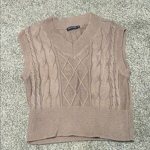 Moon & Madison Tan V-Neck Cable Knit Sweater